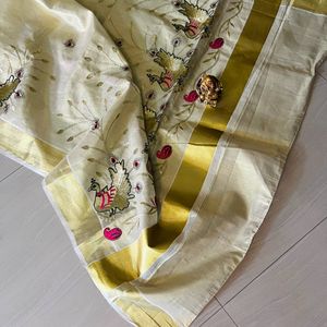 Gold 2 kerala Saree With Blouse