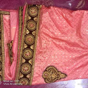 Light Orange Colour Saree And Blouse