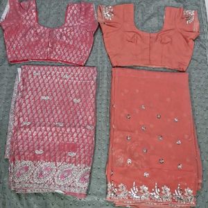 Pack Of 2 Saree With Stitched Design Blouses