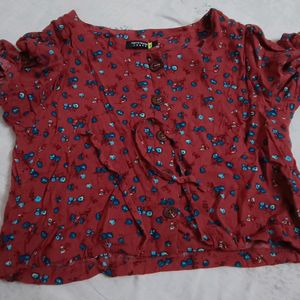 Burgundy Printed Blouson Top