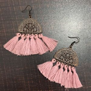 Tassel Crepe Pink Drop Earrings