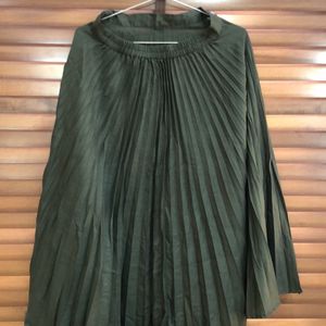 3/4th Pleated  Skirt Bottle Green Colour