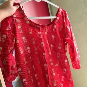 STRAIGHT PURE COTTON KURTA RED NEW