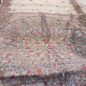 Gheecha Tussar Hand Painted Madhubani Saree