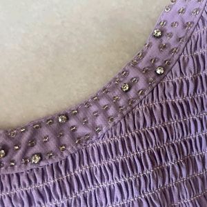 Lavender Top With Beaded Details On Neckline