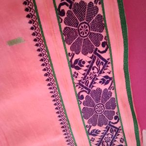 Pure Cotton Salmon Pink Handloom Saree