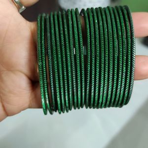 Metal Plain Green Bangles Set Of 20 Pcs