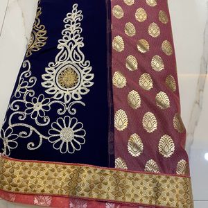 Beautiful Navy blue And Peach Pink Saree