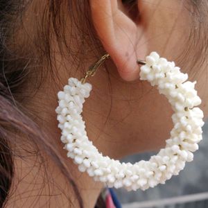 Set Of 2 White Hoop Earrings