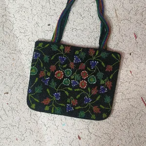 Black Multi Flower Moti Work Bag