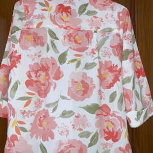 Floral Print Mandraian Top White