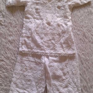 White Embroidered Kids Kurta Set For Girl's