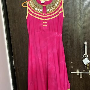 Pink Colour Anarkali With White Texture