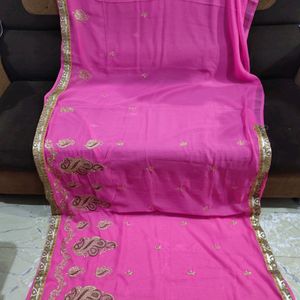 Pink Saree With Stitched Blouse