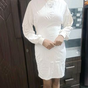 Winter Wear White Bodycon Dress For Women