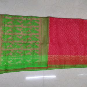 Saree, Red And Green Colour Combination Jamdani