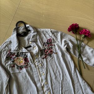 Stripes  With Embroidery Thread Work Shirt