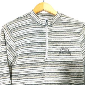 "Spalding Striped Quarter Zip Knit Pullover"