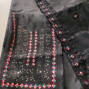 Black Organza Unstitched Dress