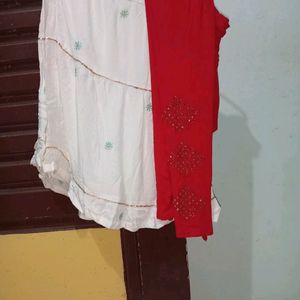 Combo Of White Palazo And Red Pajami