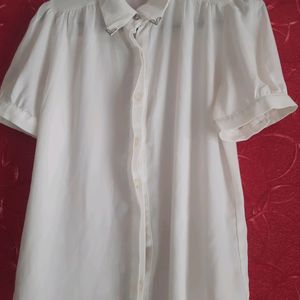 White Formal Shirt With Puffed Sleeves