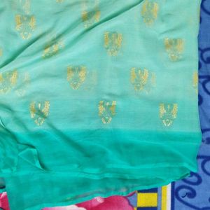 Beautiful Saree With Golden Flowers Design