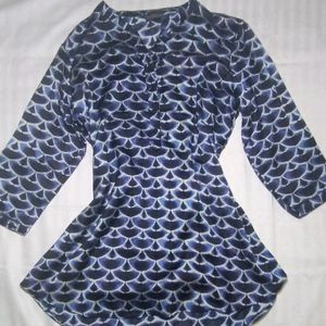 Fairycore Navy Blue Printed Kurta Top