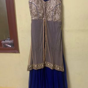 Navy Blue Gown Suit With Chunni