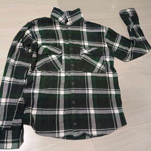 GREEN CHECKED RELAX FIT COTTON SHIRT