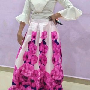 Pink N White Skirt With Top