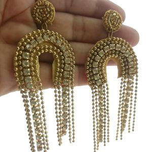 Long U Shap Gold Earrings Crystal Drops & Danglers