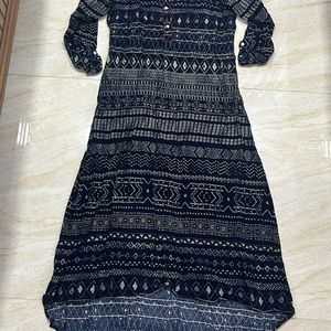 Navy Blue Printed Half Sleeve Kurti