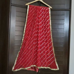 Women Red & White Chiffon Leheriya Print Dupatta