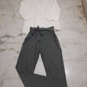 White Top With Stripes Trouser