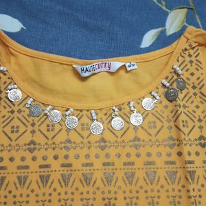 Yellow High Low Sleeveless Kurti