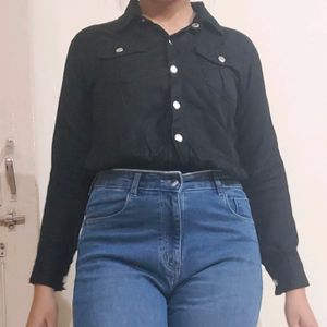 Black Crop Shirt Top