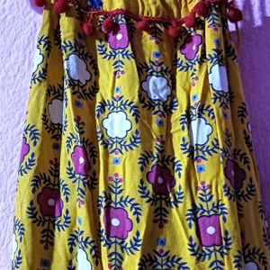 Yellow Cotten Long Kurti For Haldi