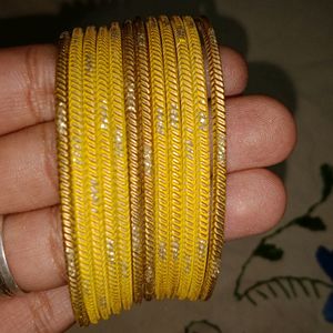 Yellow And Golden Bangles Set