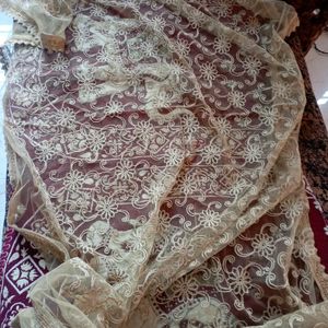 Beautiful Thread Embrioded Golden Net Dupatta