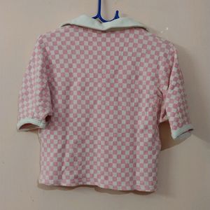 Pink & White Checked Tshirt