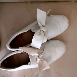 Women White Casual Shoes With Bow Tie Cute Trendy