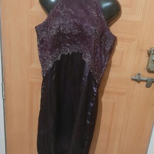 Purple Alter Neck Lace Party Wear Dress.