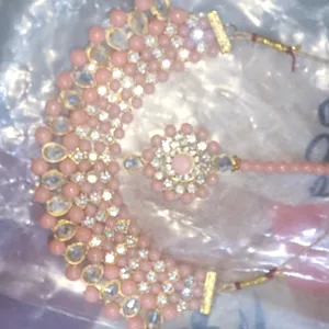 Pink Bridal Necklace With tikka