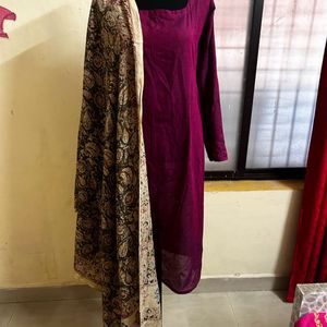 Handloom kurti set with kalamkari dupatta