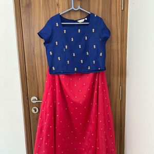 Blue Crop top With Pink Skirt