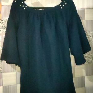 Blue Boxy Top With Baloon Sleeves