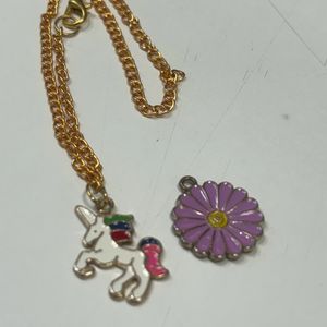 NCute Flower 🌼 And Unicorn 🦄 Pendant With Chain