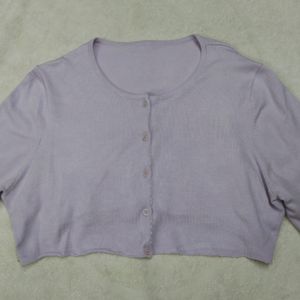 Oversized Light Purple Ribbed Cropped Button Up