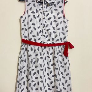 White & Red Designer Neck Dress