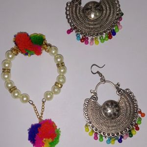 Combo Of Haldi Bracelet And Earrings